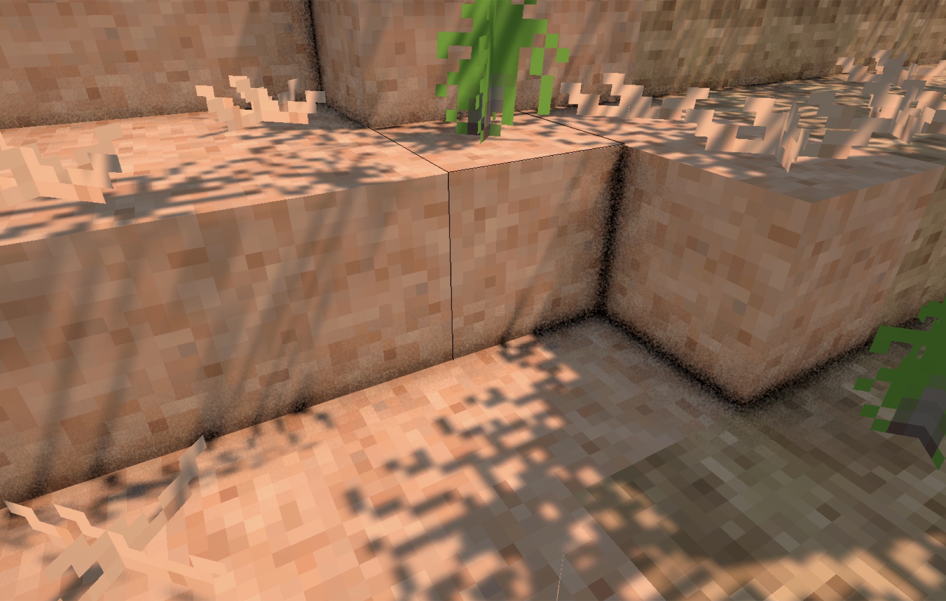 Primer plano de bloques de arena con sombras suaves y oclusión ambiental